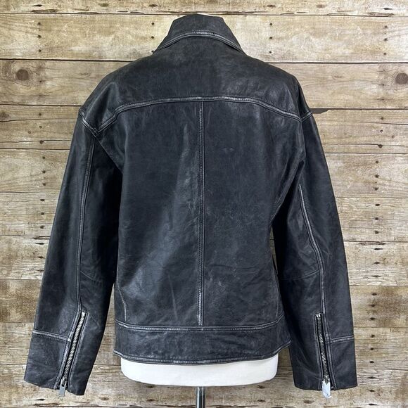 ZARA Size Small Relaxed Mens Leather Gray Jacket Coat Biker Aviator Racer NWT - Picture 8 of 16